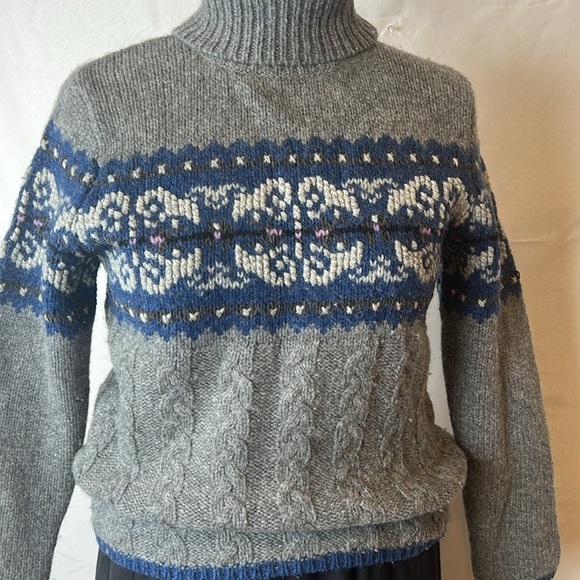 Carroll Reed Wool Fair Isle Turtleneck Knit Sweater size Medium Grays and Blues - Picture 1 of 13